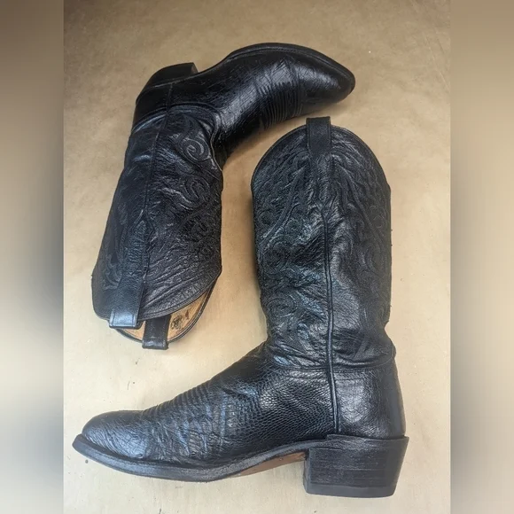 Lucchese Boots men's size 9D Exotic Genuine Black Smooth Ostrich classic Western